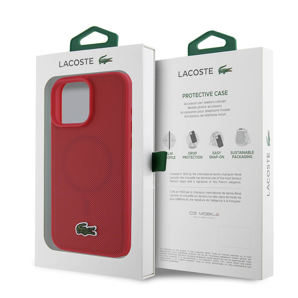 Apple iPhone 16 Pro Kılıf Lacoste Orjinal Lisanslı PU Pike Desenli Arka Yüzey İkonik Timsah Dokuma Logolu Kapak Lacivert