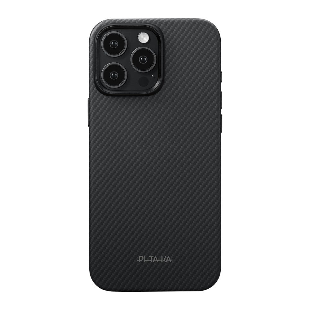 Apple iPhone 16 Pro Kılıf M-safe Şarj Özellikli Aramid Karbon Fiber Pitaka Military-Grade Classic Serisi New Logo Black-Grey Twill Kapak