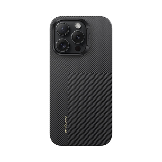 Apple iPhone 16 Pro Kılıf M-safe Şarj Özellikli Karbon Fiber Metal Kamera Çerçeveli Benks Montage ArmorAir Kevlar Kapak