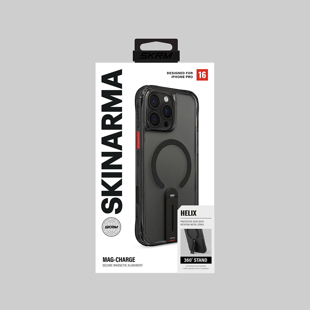 Apple iPhone 16 Pro Kılıf M-safe Şarj Özellikli 360 Derece Dönebilen Standlı Skinarma Helix Kapak Siyah