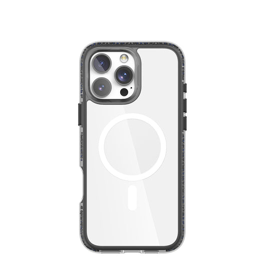 Apple iPhone 16 Pro Kılıf M-safe Şarj Özellikli Raptic AirJoy Serisi Boncuk Tasarımlı Şeffaf Kapak Siyah-Gri