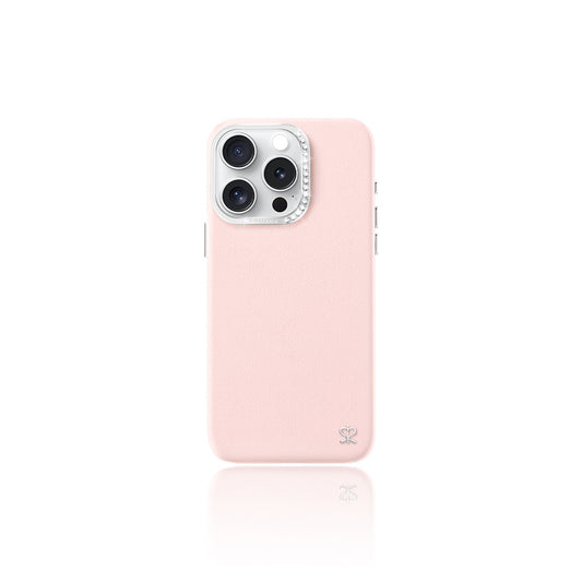 Apple iPhone 16 Pro Kılıf M-safe Şarj Özellikli Suni Deri Tasarımlı Pynana Starry Serisi Kapak Pembe