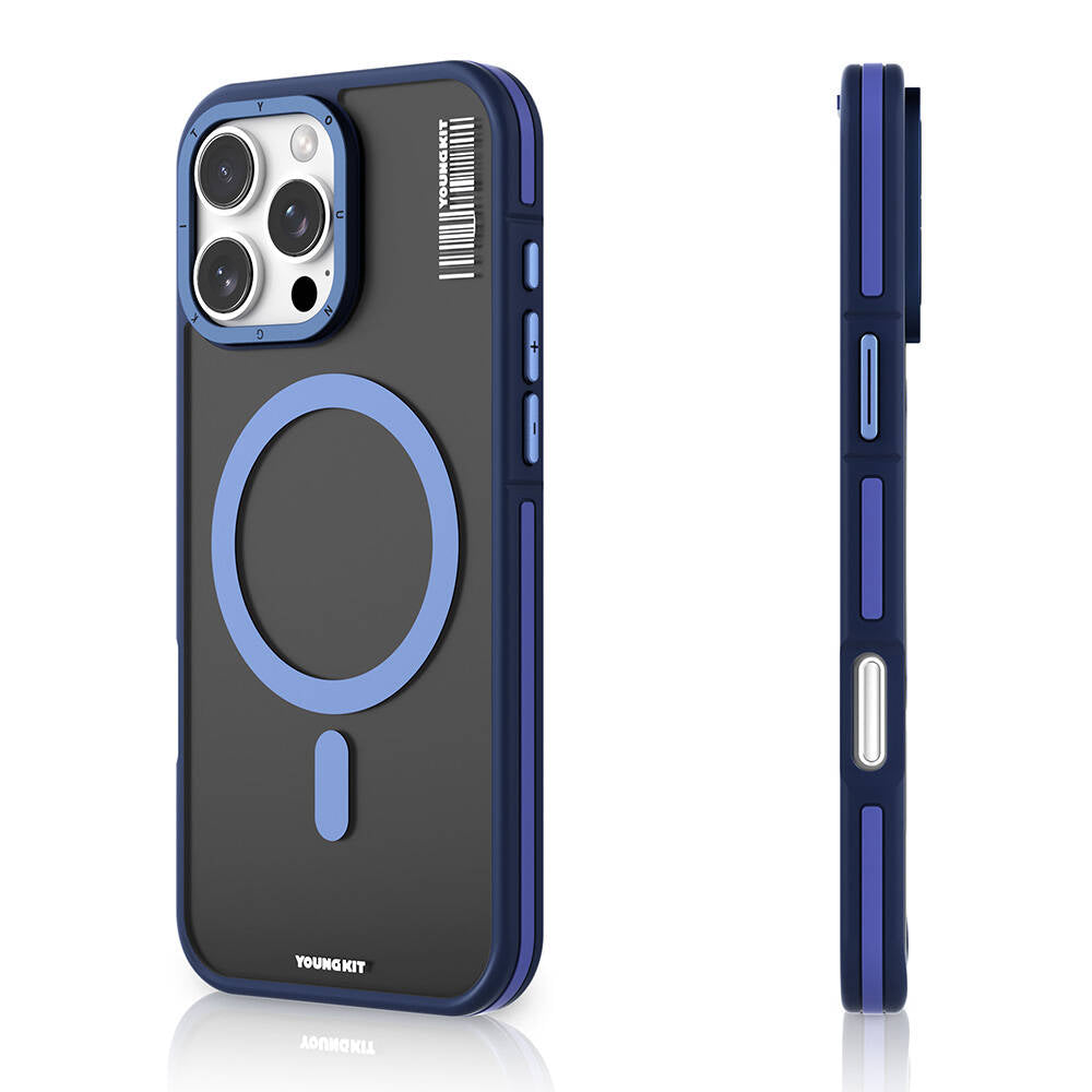 Apple iPhone 16 Pro Kılıf M-safe Şarj Özellikli Youngkit Rock Sand Serisi Kapak Mavi