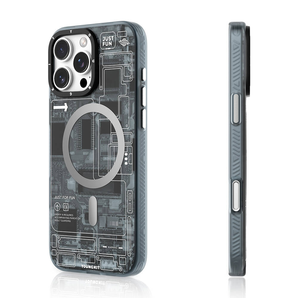 Apple iPhone 16 Pro Kılıf M-safe Şarj Özellikli Youngkit Technology Serisi Kapak Gri
