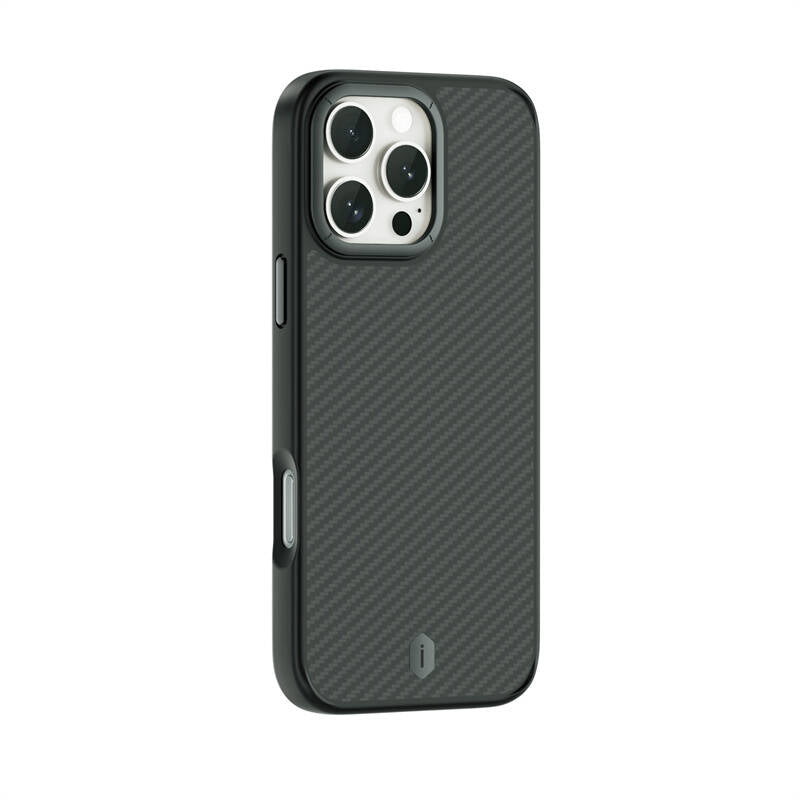 Apple iPhone 16 Pro Kılıf Wiwu DCC-205 M-safe Şarj Özellikli Aramid Fiber Tasarım Kevlar Kapak Siyah