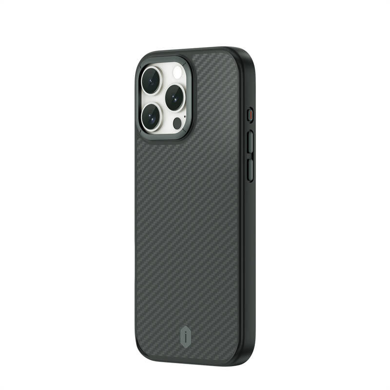 Apple iPhone 16 Pro Kılıf Wiwu DCC-205 M-safe Şarj Özellikli Aramid Fiber Tasarım Kevlar Kapak Siyah