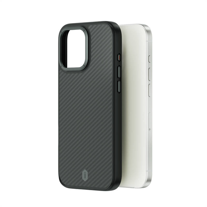 Apple iPhone 16 Pro Kılıf Wiwu DCC-205 M-safe Şarj Özellikli Aramid Fiber Tasarım Kevlar Kapak Siyah