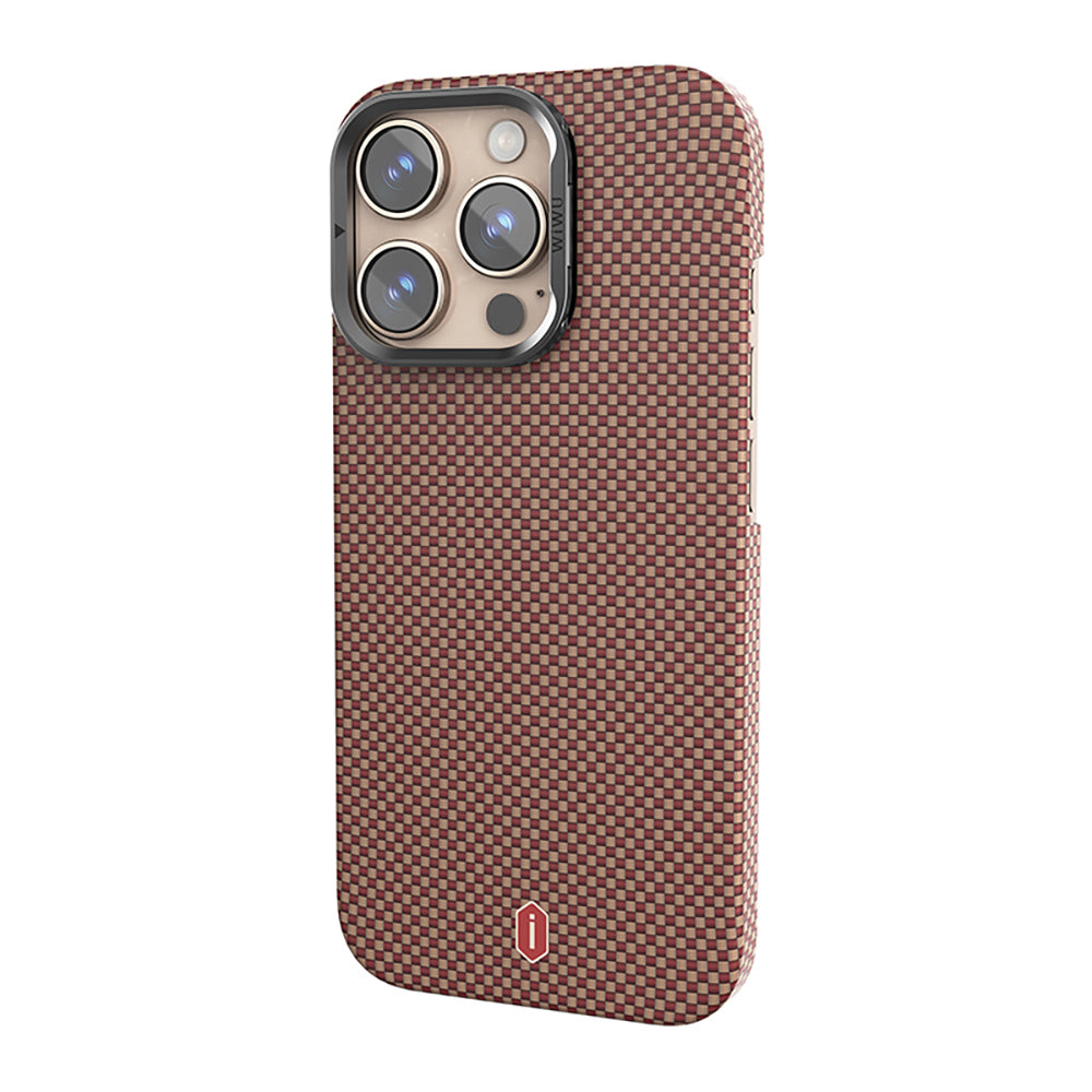Apple iPhone 16 Pro Kılıf Wiwu DCC-208 M-safe Şarj Özellikli Kamera Standlı Aramid Fiber Tasarım Kevlar Kapak Siyah