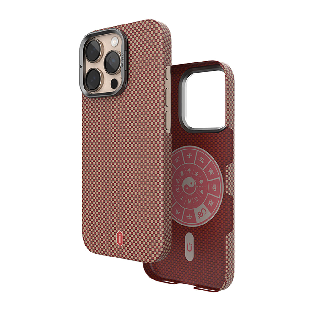 Apple iPhone 16 Pro Kılıf Wiwu DCC-208 M-safe Şarj Özellikli Kamera Standlı Aramid Fiber Tasarım Kevlar Kapak Siyah