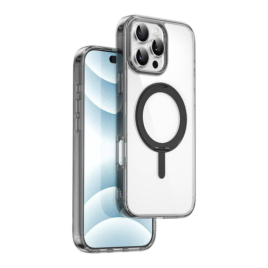 Apple iPhone 16 Pro Kılıf Wiwu MCC-201 iShield Ultra Serisi M-safe Şarj Özellikli Standlı Crystal Sert PC Kapak Siyah