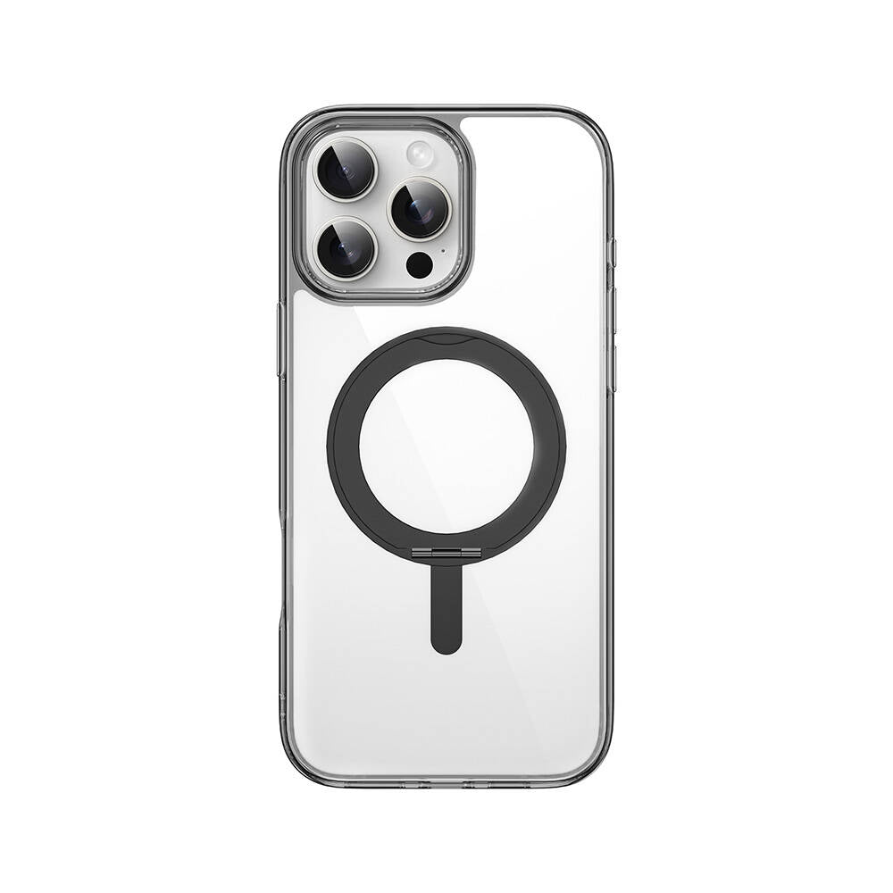 Apple iPhone 16 Pro Kılıf Wiwu MCC-201 iShield Ultra Serisi M-safe Şarj Özellikli Standlı Crystal Sert PC Kapak Siyah