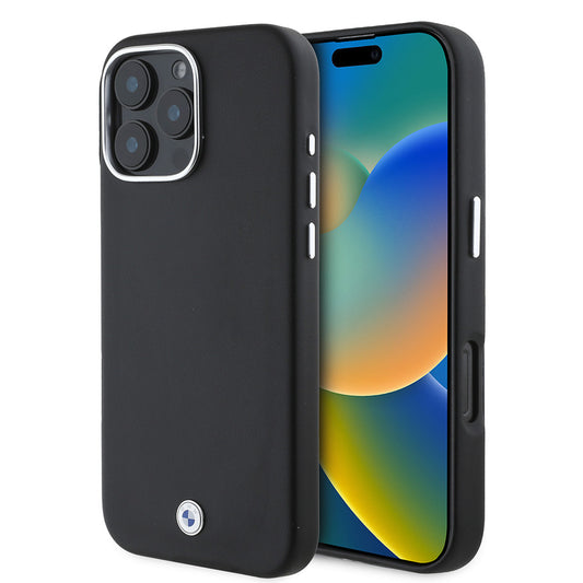 Apple iPhone 16 Pro Max Kılıf BMW Orjinal Lisanslı M-safe Şarj Özellikli Metal Logolu Tam Kaplama Deri Kapak Siyah
