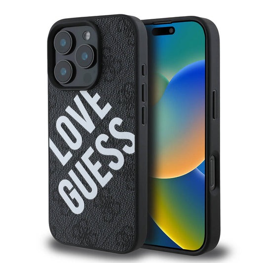 Apple iPhone 16 Pro Max Kılıf Guess Orjinal Lisanslı Big Love Guess Kapak Kahverengi