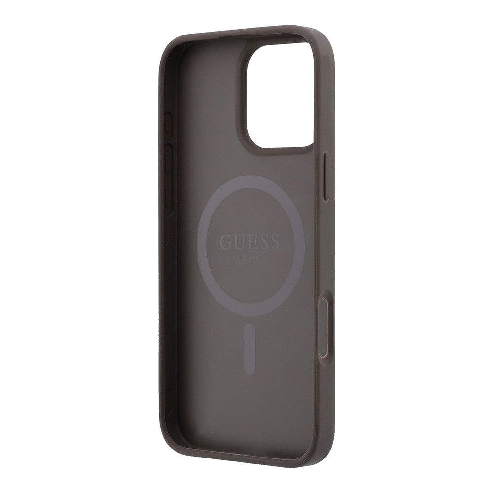 Apple iPhone 16 Pro Max Kılıf Guess Orjinal Lisanslı M-safe Kabartmalı 4G Desenli Yazı Logolu Kapak