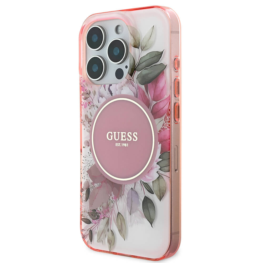 Apple iPhone 16 Pro Max Kılıf Guess Orjinal Lisanslı M-safe Şarj Özellikli Flower Tonal Circle Kapak Mor