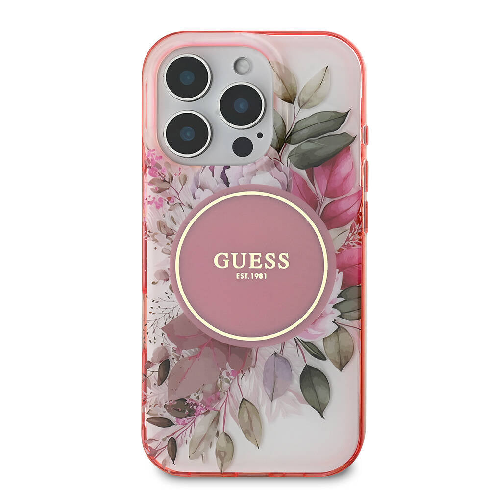 Apple iPhone 16 Pro Max Kılıf Guess Orjinal Lisanslı M-safe Şarj Özellikli Flower Tonal Circle Kapak Mor
