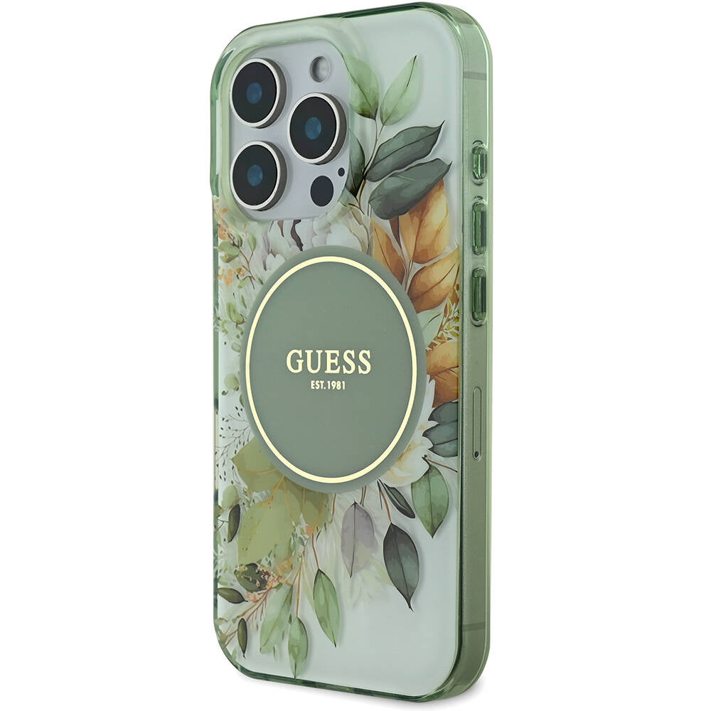 Apple iPhone 16 Pro Max Kılıf Guess Orjinal Lisanslı M-safe Şarj Özellikli Flower Tonal Circle Kapak Mor