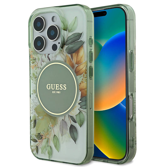 Apple iPhone 16 Pro Max Kılıf Guess Orjinal Lisanslı M-safe Şarj Özellikli Flower Tonal Circle Kapak Mor