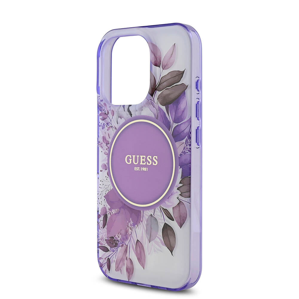Apple iPhone 16 Pro Max Kılıf Guess Orjinal Lisanslı M-safe Şarj Özellikli Flower Tonal Circle Kapak Mor