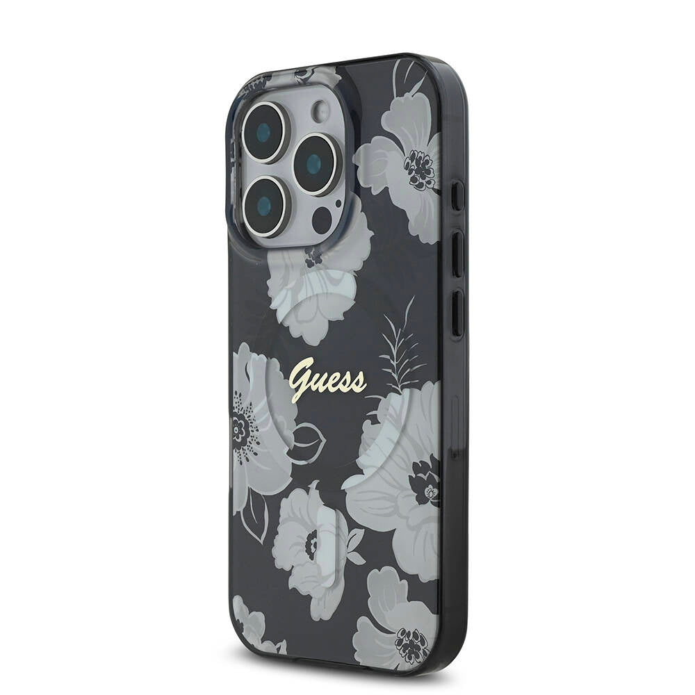 Apple iPhone 16 Pro Max Kılıf Guess Orjinal Lisanslı M-safe Şarj Özellikli Flower Tone On Tone Ring Kapak Pembe