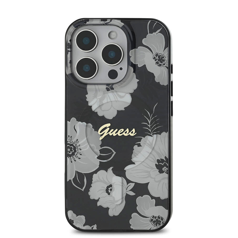 Apple iPhone 16 Pro Max Kılıf Guess Orjinal Lisanslı M-safe Şarj Özellikli Flower Tone On Tone Ring Kapak Pembe