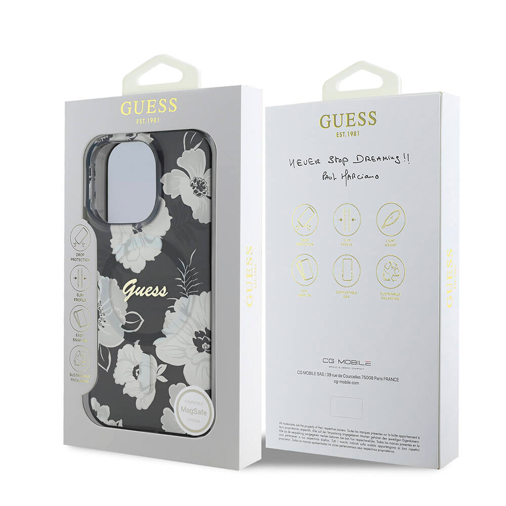 Apple iPhone 16 Pro Max Kılıf Guess Orjinal Lisanslı M-safe Şarj Özellikli Flower Tone On Tone Ring Kapak Pembe