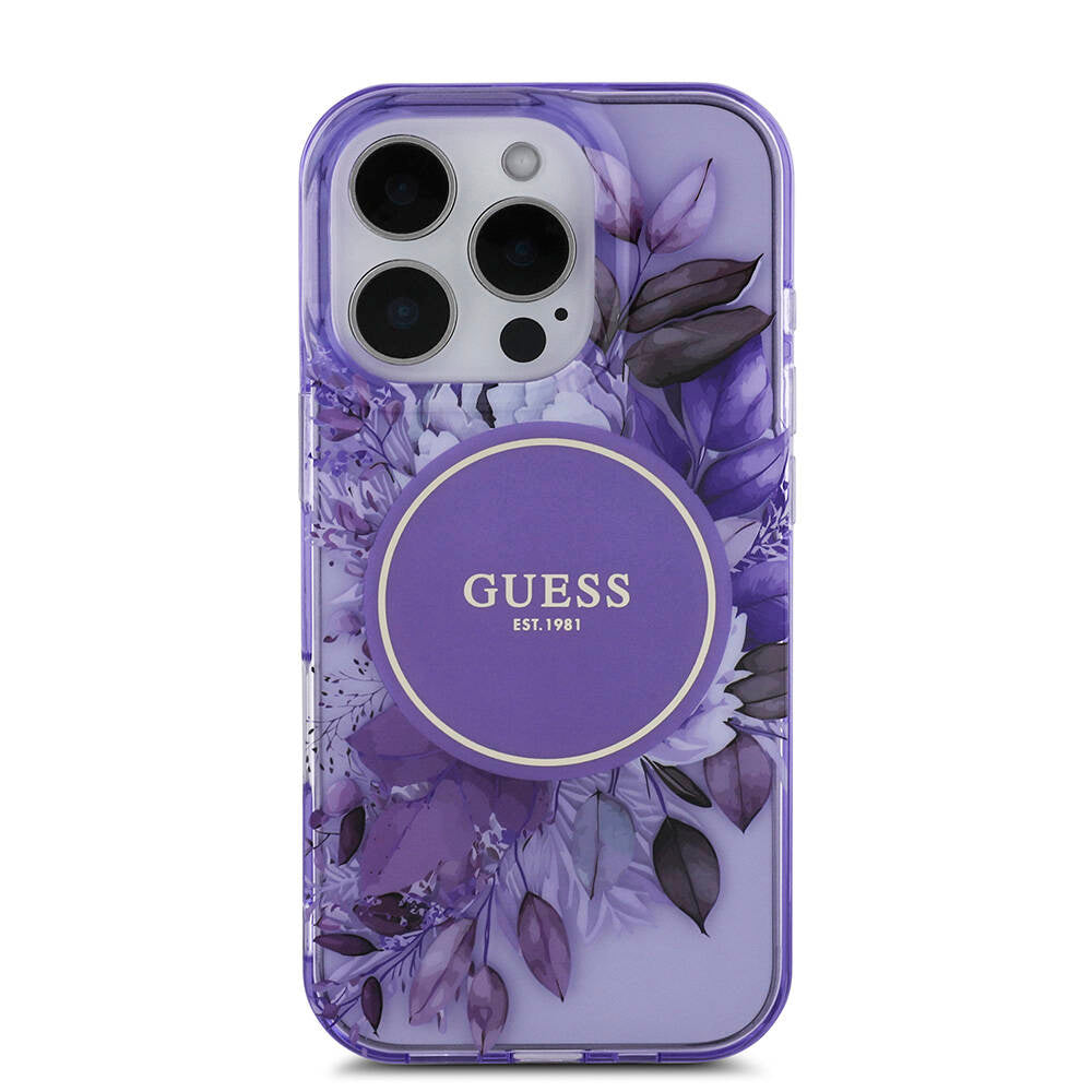 Apple iPhone 16 Pro Max Kılıf Guess Orjinal Lisanslı M-safe Şarj Özellikli IML Baskılı Çiçek İnci Bileklikli Kapak Yeşil