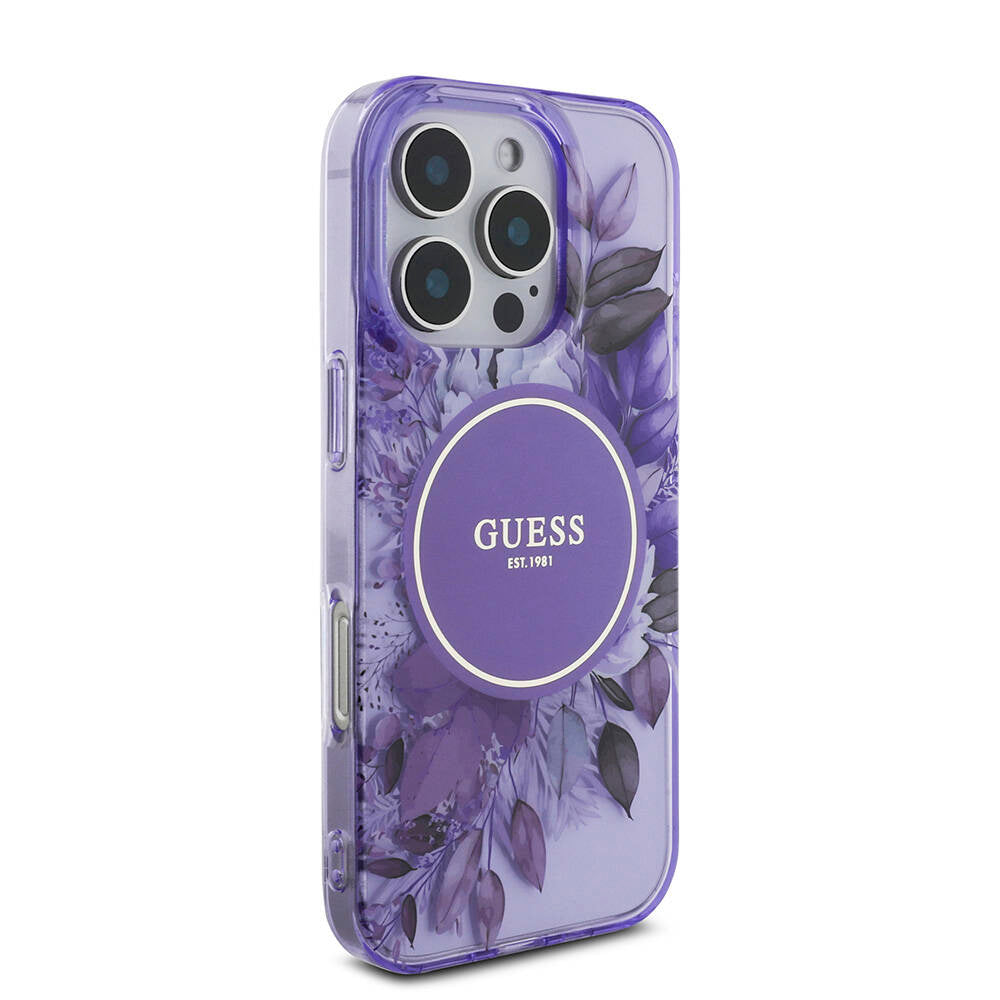 Apple iPhone 16 Pro Max Kılıf Guess Orjinal Lisanslı M-safe Şarj Özellikli IML Baskılı Çiçek İnci Bileklikli Kapak Yeşil