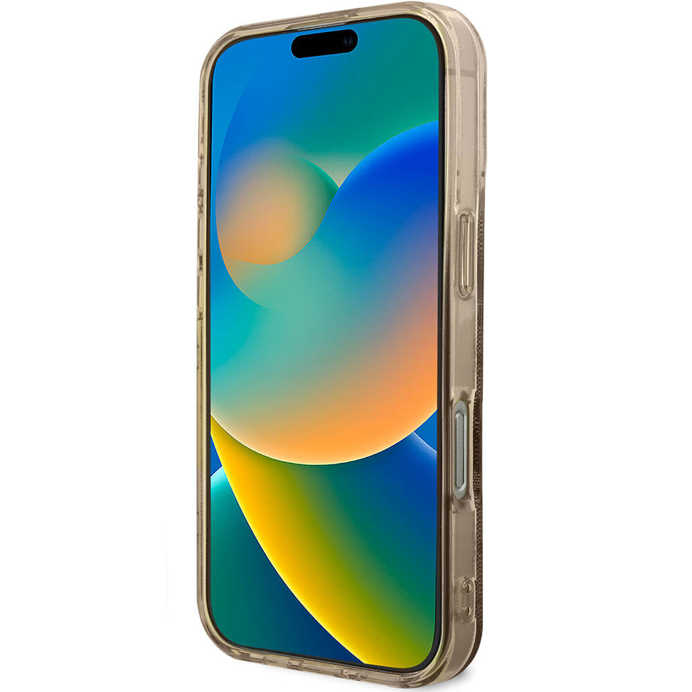 Apple iPhone 16 Pro Max Kılıf Guess Orjinal Lisanslı M-safe Şarj Özellikli IML Peony ve 4G Desenli Klasik Logolu Kapak Pembe