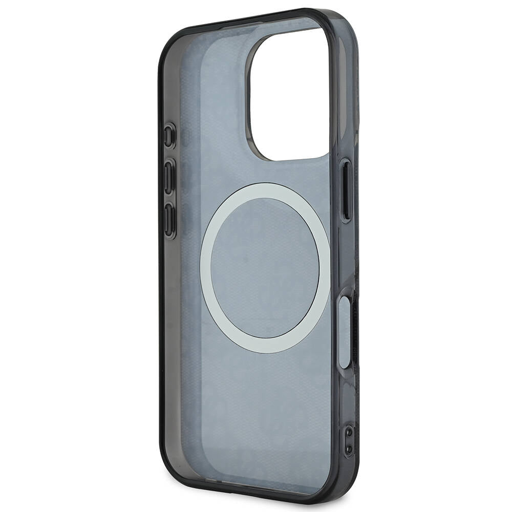 Apple iPhone 16 Pro Max Kılıf Guess Orjinal Lisanslı M-safe Şarj Özellikli IML Peony ve 4G Desenli Klasik Logolu Kapak Pembe
