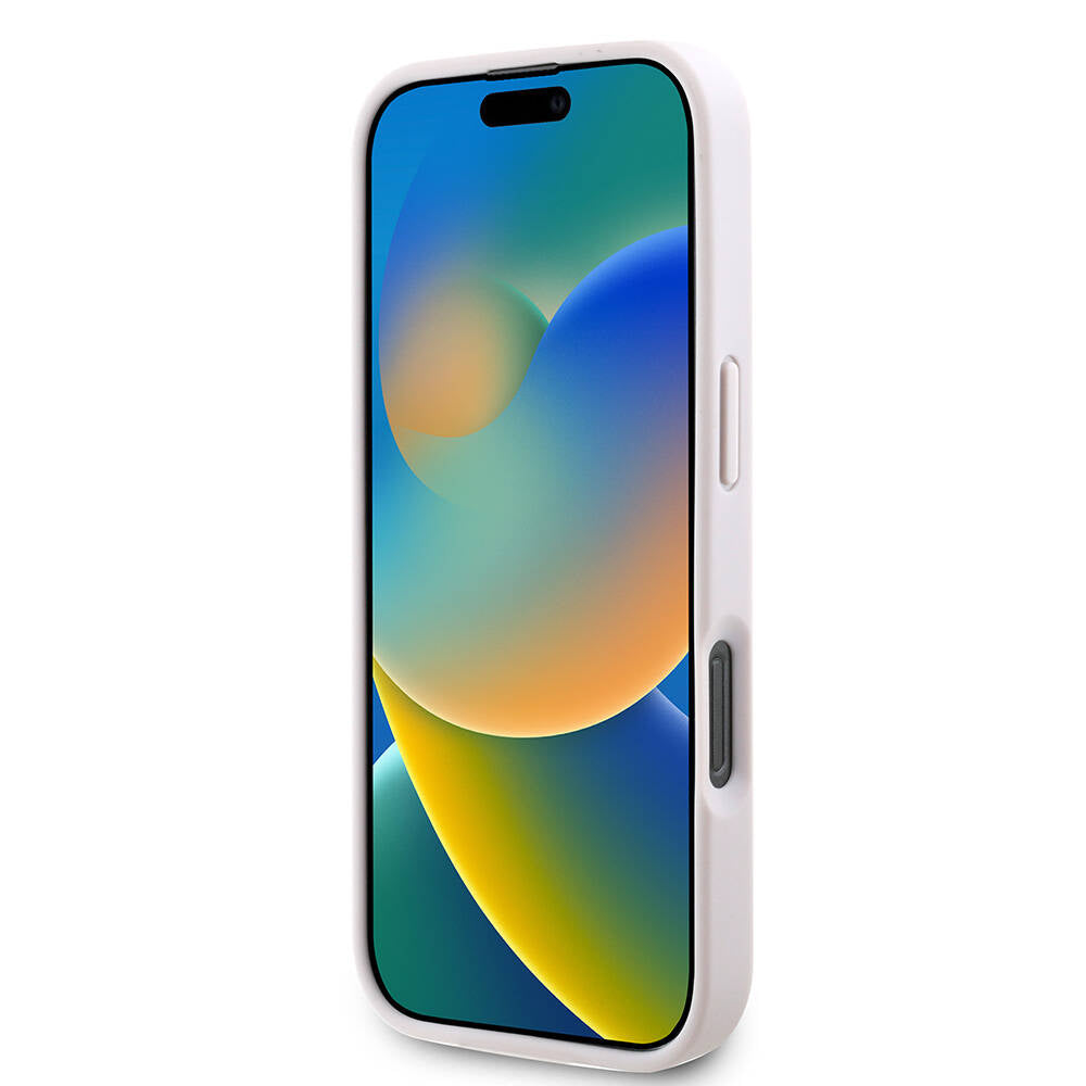 Apple iPhone 16 Pro Max Kılıf Guess Orjinal Lisanslı M-safe Şarj Özellikli PU Deri 4G Desenli Taşlı Üçgen Logolu Kapak Kahverengi