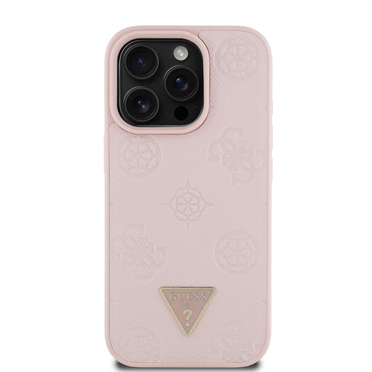 Apple iPhone 16 Pro Max Kılıf Guess Orjinal Lisanslı M-safe Şarj Özellikli Sıcak Baskılı Üçgen Logolu PU Deri Peony Kapak