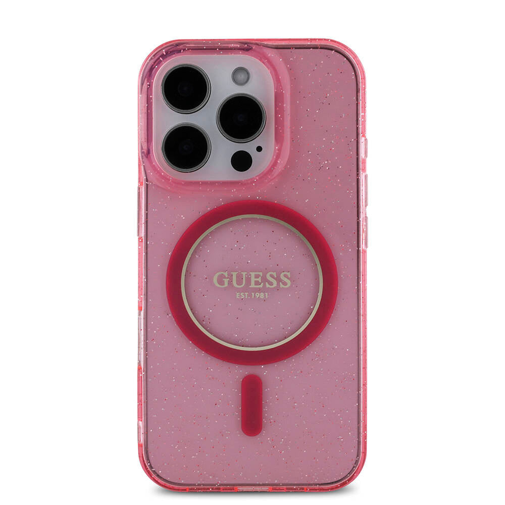 Apple iPhone 16 Pro Max Kılıf Guess Orjinal Lisanslı M-safe Şarj Özellikli Simli Silikon İnci Bileklikli Kapak Şeffaf