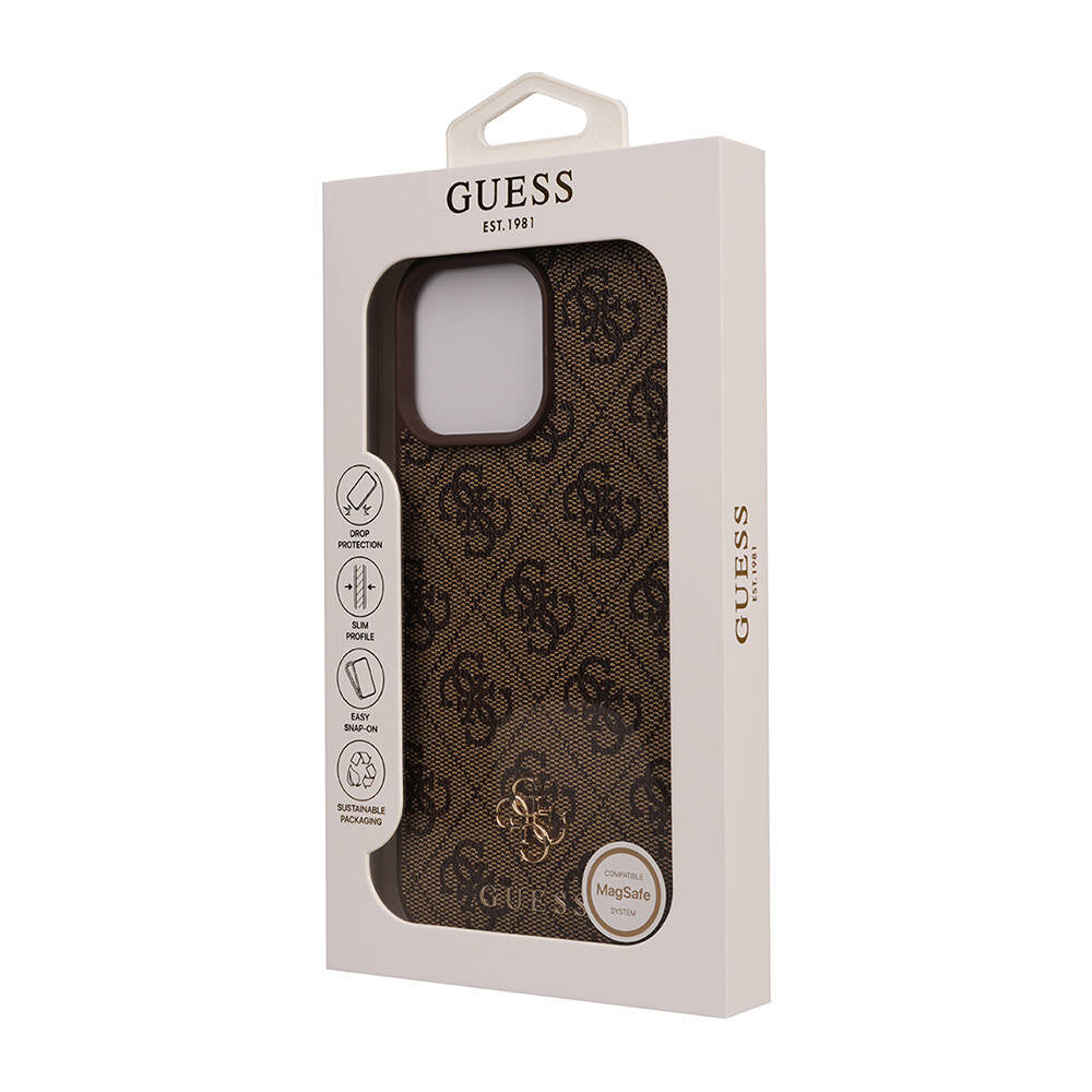Apple iPhone 16 Pro Max Kılıf Guess Orjinal Lisanslı M-safe Şarj Özellikli Small 4G Classic Kapak Kahverengi