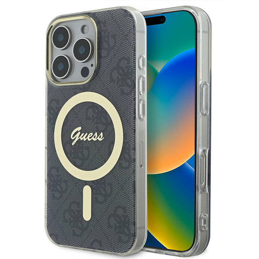 Apple iPhone 16 Pro Max Kılıf Guess Orjinal Lisanslı M-safe Şarj Özellikli Yazı Logolu 4G Desenli Kapak Pembe