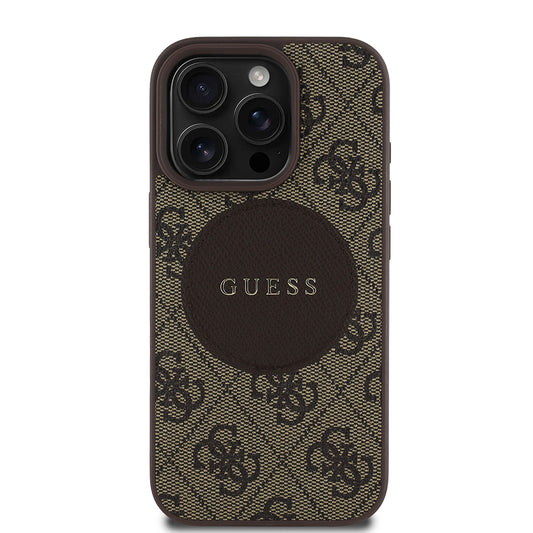 Apple iPhone 16 Pro Max Kılıf Guess Orjinal Lisanslı M-safe Şarj Özellikli Yazı Logolu Circle Classic Kapak Pembe