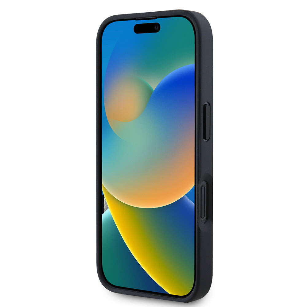 Apple iPhone 16 Pro Max Kılıf Guess Orjinal Lisanslı PU Deri 4G Desenli Üçgen Logolu Kapak Siyah