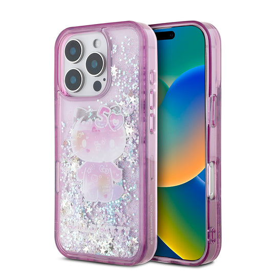 Apple iPhone 16 Pro Max Kılıf Hello Kitty Orjinal Lisanslı Sıvılı Simli 50. Yıldönümü Partisi Kapak Mor