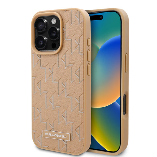 Apple iPhone 16 Pro Max Kılıf Karl Lagerfeld Orjinal Lisanslı M-safe Şarj Özellikli KL Yazılı Hot Stamp Kapak Krem