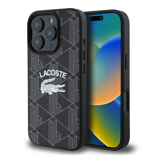 Apple iPhone 16 Pro Max Kılıf Lacoste Orjinal Lisanslı M-safe Şarj Özellikli Mono Vintage Logo Kapak Lacivert