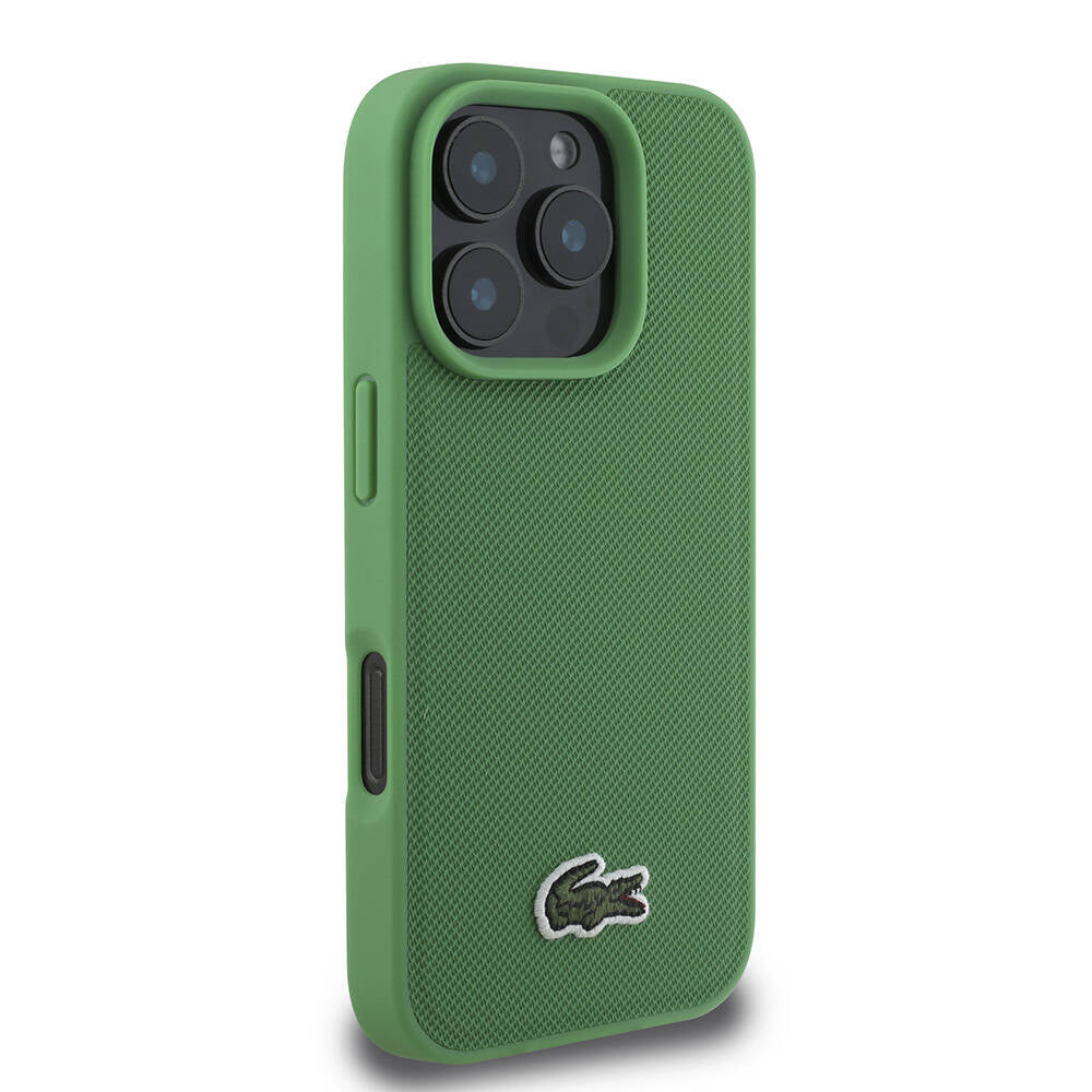 Apple iPhone 16 Pro Max Kılıf Lacoste Orjinal Lisanslı PU Pike Desenli Arka Yüzey İkonik Timsah Dokuma Logolu Kapak Lacivert