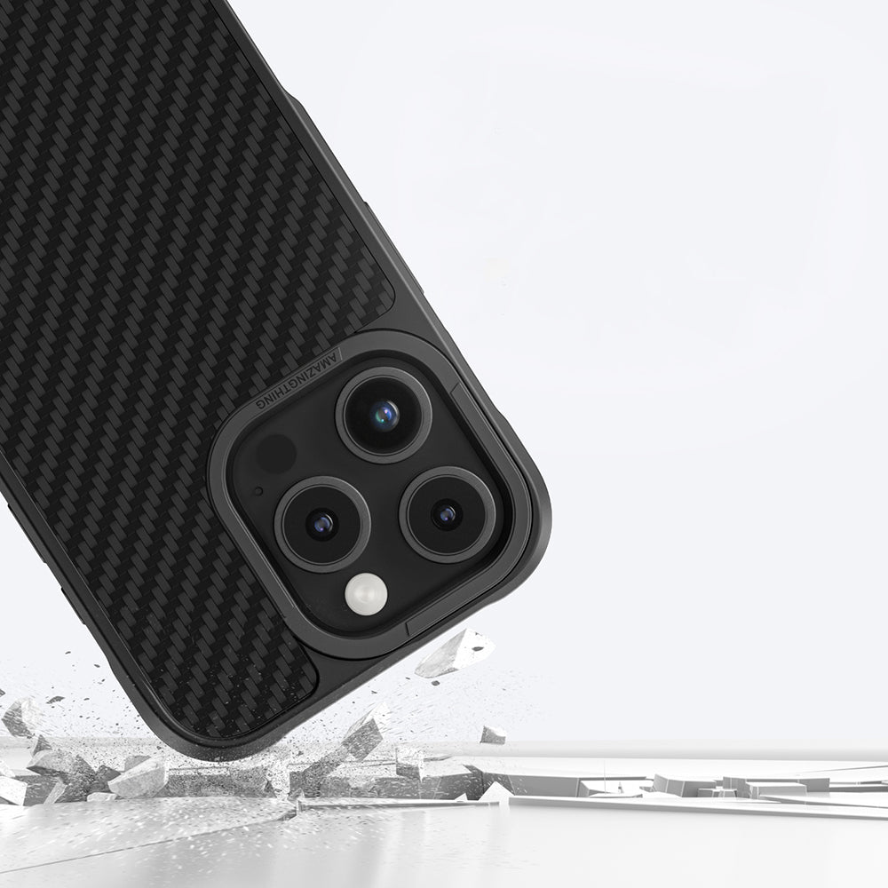 Apple iPhone 16 Pro Max Kılıf M-safe Şarj Özellikli 1500D Aramid Fiber Amazingthing Titan Max Serisi Kapak Siyah