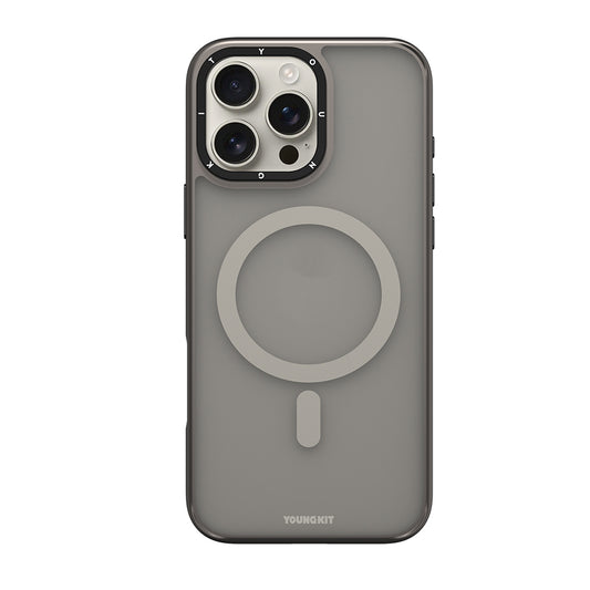 Apple iPhone 16 Pro Max Kılıf M-safe Şarj Özellikli Cam Arka Yüzey TPU Youngkit Gemstone Serisi Kapak Gold