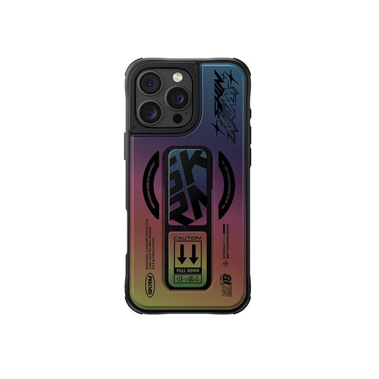 Apple iPhone 16 Pro Max Kılıf M-safe Şarj Özellikli Holografik Tasarımlı Standlı Deri Görünümlü Skinarma Kira Kobai Kapak Colorful