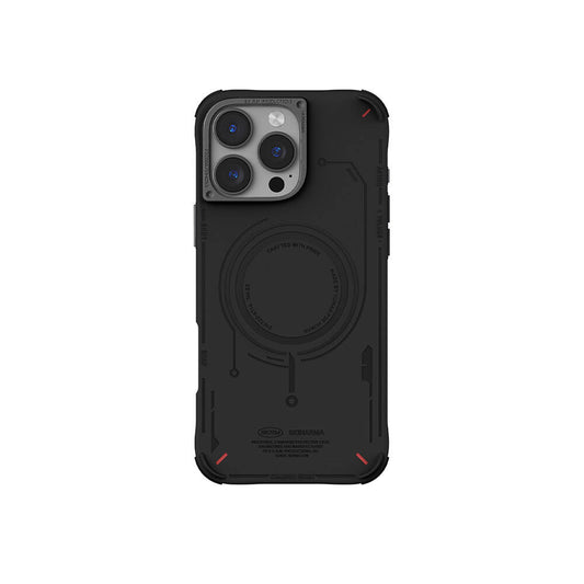 Apple iPhone 16 Pro Max Kılıf M-safe Şarj Özellikli Metal Kamera Çerçeveli Skinarma Mecha Serisi Kapak Siyah