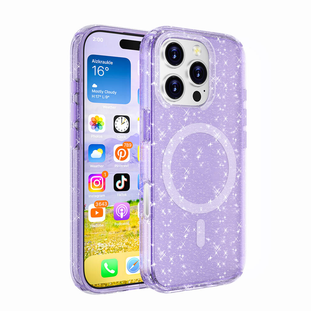 Apple iPhone 16 Pro Max Kılıf M-safe Şarj Özellikli Parlayan Simli Saydam Renkli Zore Allstar Kapak