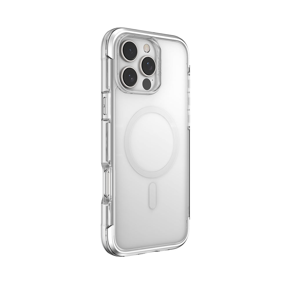 Apple iPhone 16 Pro Max Kılıf M-safe Şarj Özellikli Raptic Air Serisi Airbag Tasarımlı Metal Köşelikli Şeffaf Kapak Gümüş