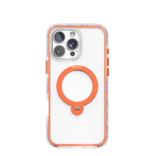 Apple iPhone 16 Pro Max Kılıf M-safe Şarj Özellikli Raptic AirJoy Serisi Boncuk Tasarımlı 360 Derece Dönebilen Standlı Kapak Siyah-Gri