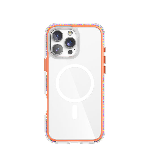 Apple iPhone 16 Pro Max Kılıf M-safe Şarj Özellikli Raptic AirJoy Serisi Boncuk Tasarımlı Şeffaf Kapak Turuncu