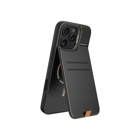 Apple iPhone 16 Pro Max Kılıf M-safe Şarj Özellikli Raptic Slim Wallet Serisi Deri Görünümlü Kartlıklı Standlı Kapak Siyah